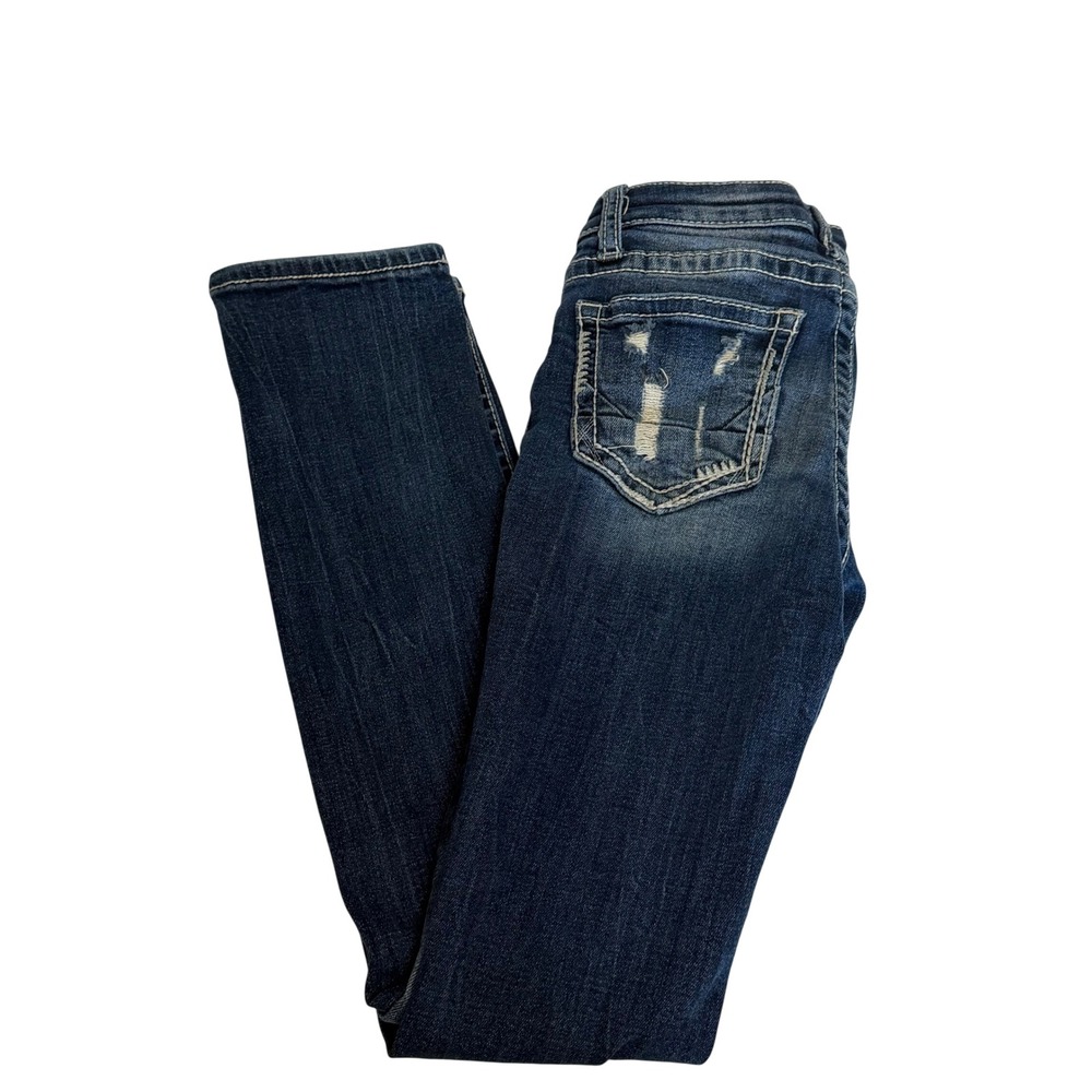 Daytrip Girls Dark Wash Skinny Jeans Size 12 Distressed Pockets Adjustable Waist